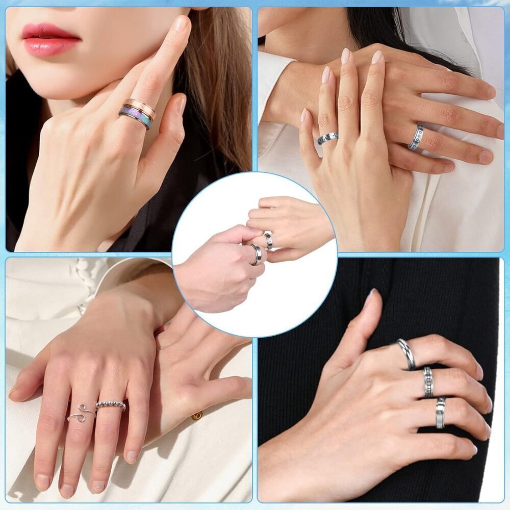 12Pcs Anxiety Fidget Rings for Women, Stainless Steel Spinner Rings Moon and Sta - Picture 7 of 7